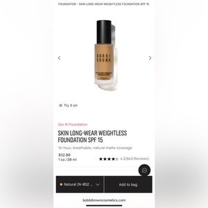 New in box Bobbi Brown Foundation (N-052 Natural)